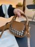 Mini Houndstooth Pattern Flap Saddle Bag