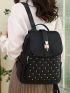 Quilted Studded Decor Flap Backpack