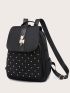 Quilted Studded Decor Flap Backpack