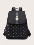 Quilted Studded Decor Flap Backpack