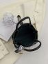 Mini Litchi Embossed Twilly Scarf Decor Bucket Bag With Coin Purse