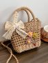 Mini Flower & Bow Decor Straw Bag