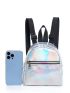 Mini Holographic Zip Front Backpack, Clear Bag