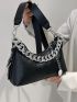 Snakeskin Embossed Chain Decor Baguette Bag