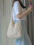 Minimalist Literary Crochet Shoulder Bag, Women's Simple Woven Handbag, Large Capacity Shopping Bag