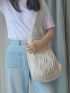 Minimalist Literary Crochet Shoulder Bag, Women's Simple Woven Handbag, Large Capacity Shopping Bag