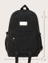 Letter Patch Laptop Backpack Black Release Buckle Decor For School Camping Bag