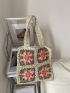 Floral Pattern Straw Bag