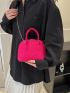 Mini Neon Pink Snakeskin Embossed Chain Dome Bag