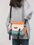 Colorblock Letter Patch Decor Messenger Bag With Bag Charm