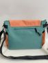 Colorblock Letter Patch Decor Messenger Bag With Bag Charm