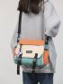 Colorblock Letter Patch Decor Messenger Bag With Bag Charm