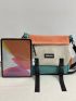 Colorblock Letter Patch Decor Messenger Bag With Bag Charm