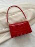 Mini Neon Red Crocodile Embossed Flap Square Bag