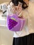 Grape Embroidery Drawstring Crochet Bag