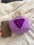 Grape Embroidery Drawstring Crochet Bag