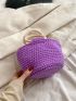 Grape Embroidery Drawstring Crochet Bag