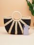 Color Block Straw Bag Double Handle Vacation