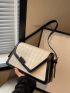 Geometric Embossed Contrast Binding Flap Square Bag