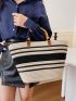 Striped Pattern Straw Bag