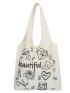 Floral & Letter Graphic Shopper Bag