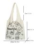 Floral & Letter Graphic Shopper Bag