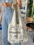 Floral & Letter Graphic Shopper Bag