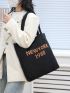 Letter Graphic Shopper Bag Women's Handbag Aesthetics One Shoulder Bag Crochet Bag Vintage Number And Letter Graphic Crochet Shopping Bag Large Satchel Bag