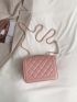 Mini Quilted Faux Pearl Decor Flap Square Bag