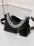 Snakeskin Embossed Chain Decor Baguette Bag