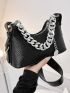 Snakeskin Embossed Chain Decor Baguette Bag