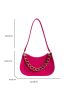 Neon Pink Crocodile Embossed Chain Hobo Bag