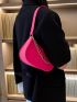 Neon Pink Crocodile Embossed Chain Hobo Bag