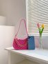 Neon Pink Crocodile Embossed Chain Hobo Bag