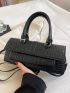 Crocodile Embossed Flap Baguette Bag