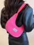 Neon Pink Letter Patch Decor Hobo Bag