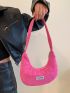 Neon Pink Letter Patch Decor Hobo Bag