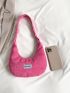 Neon Pink Letter Patch Decor Hobo Bag