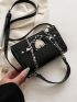 Crocodile Embossed Heart Decor Flap Square Bag