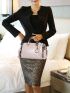 Snakeskin Embossed Contrast Binding Top Handle Bag With Bag Charm, Mothers Day Gift For Mom