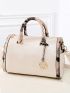 Snakeskin Embossed Contrast Binding Top Handle Bag With Bag Charm, Mothers Day Gift For Mom