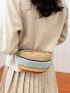 Vintage Color Block Straw Bag Zip Front Vacation