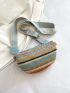 Vintage Color Block Straw Bag Zip Front Vacation