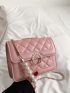 Mini Quilted Faux Pearl Decor Flap Square Bag