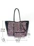 Leopard Pattern Shoulder Tote Bag With Purse