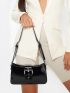 Minimalist Buckle Decor Baguette Bag