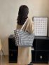 Houndstooth Pattern Shoulder Tote Bag