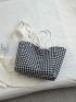 Houndstooth Pattern Shoulder Tote Bag