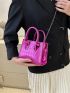 Mini Neon Pink Geometric Embossed Chain Square Bag