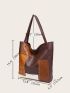 Vintage Patchwork Tote Bag, Retro Colorblock Shoulder Bag, Handbag